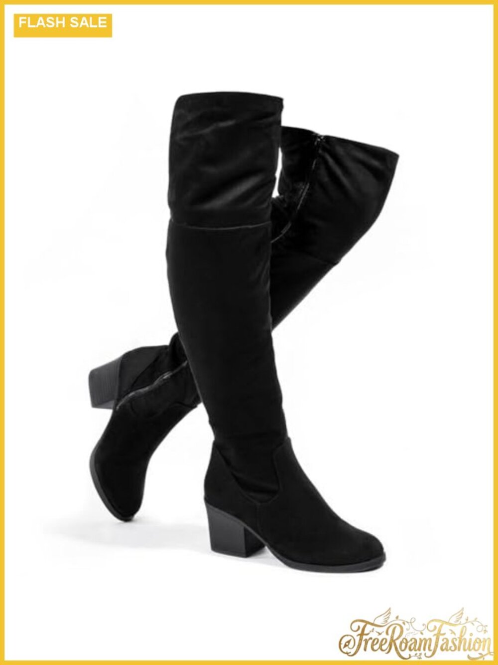 Women's Over the Knee Thigh High Boots Block Heel Side Zip Stretch